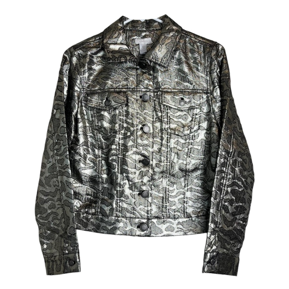 NWT Chico’s Size 0 (S/4) Metallic Jacquard Animal Print Crop Button Front Jacket